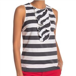 Trina Turk Evergreen Striped Ruffle Front Tank Top